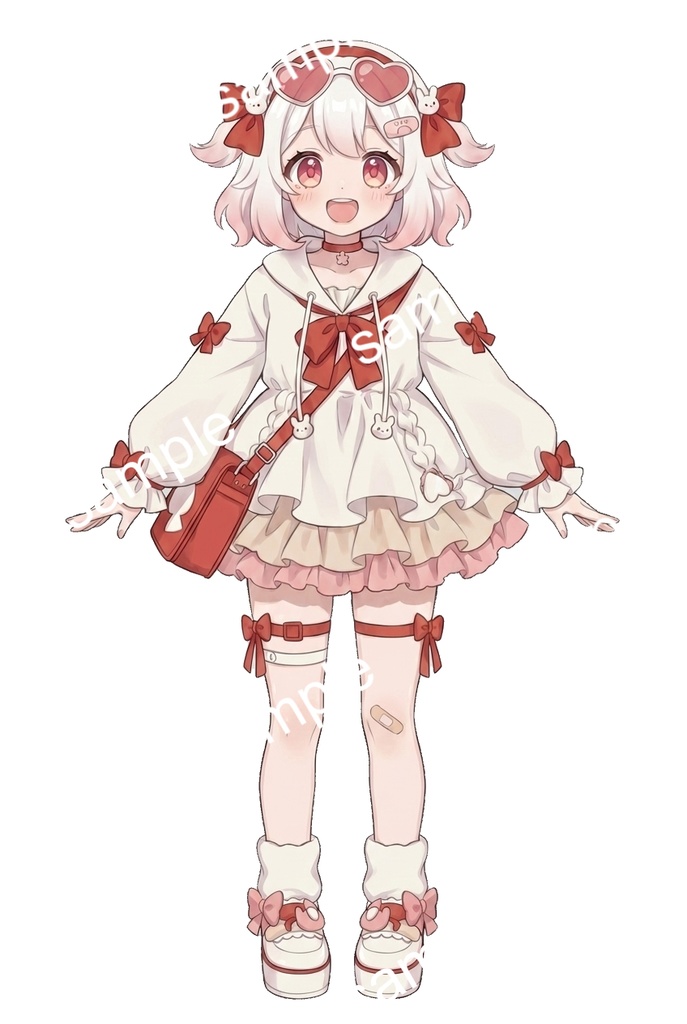 【限定1点】ハートサングラスと赤リボンの白パーカーっ子【Vライバーデビューフルセット】