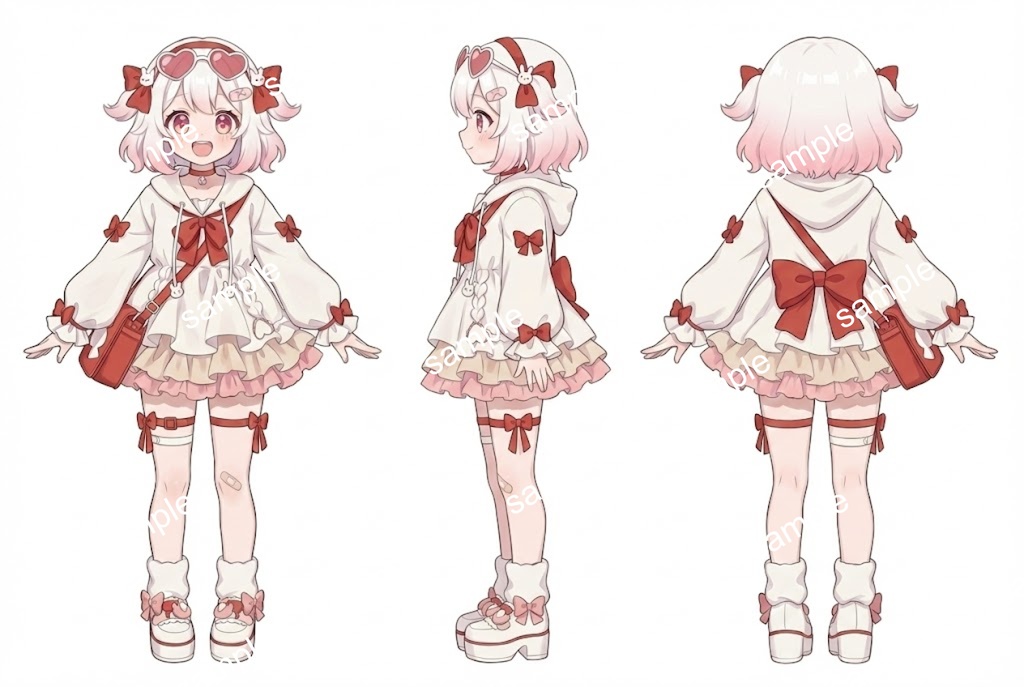 【限定1点】ハートサングラスと赤リボンの白パーカーっ子【Vライバーデビューフルセット】