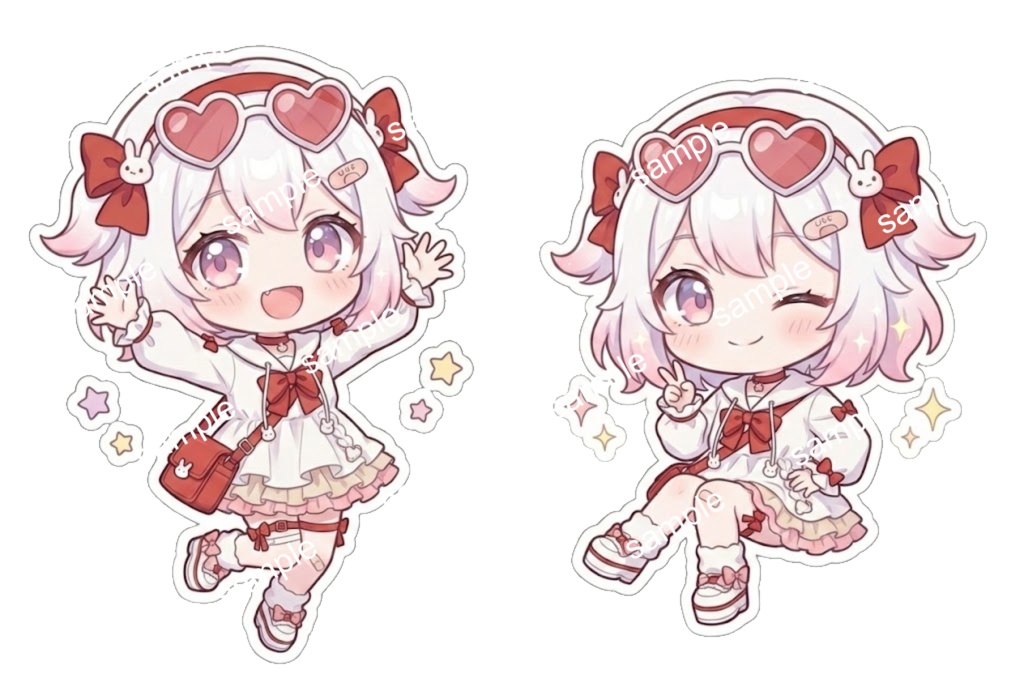 【限定1点】ハートサングラスと赤リボンの白パーカーっ子【Vライバーデビューフルセット】