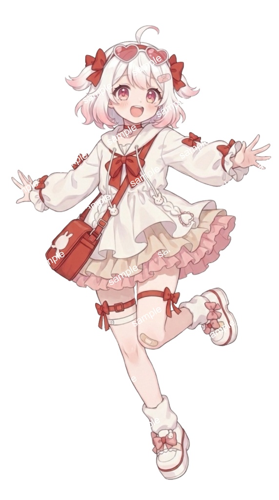 【限定1点】ハートサングラスと赤リボンの白パーカーっ子【Vライバーデビューフルセット】