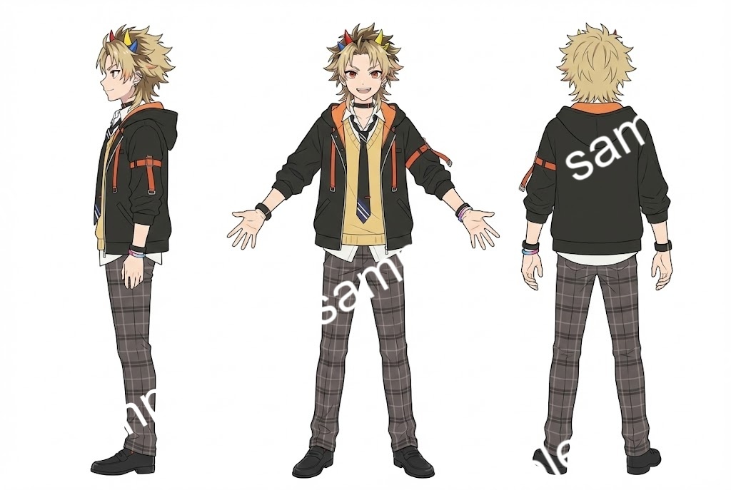 【限定1点】カラフル角とパーカー制服のヤンチャ鬼男子【Vライバーデビューフルセット】