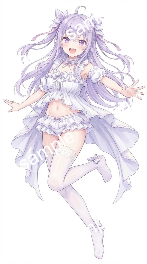 【限定1点】白フリルのルームウェア姿なラベンダー髪の天使【Vライバーデビューフルセット】