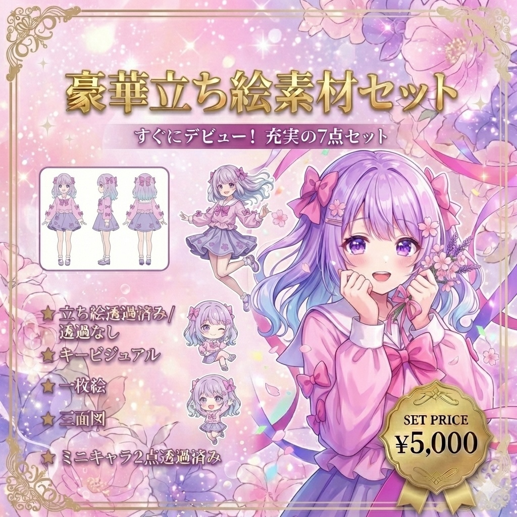 【限定1点】お花とリボンの夢見るラベンダー少女【Vライバーデビューフルセット】