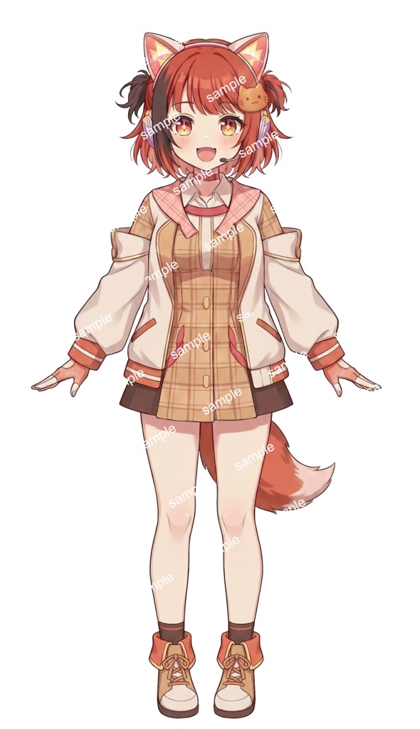 【限定1点】元気ハツラツ!オッドアイの赤髪猫耳ガール【Vライバーデビューフルセット】