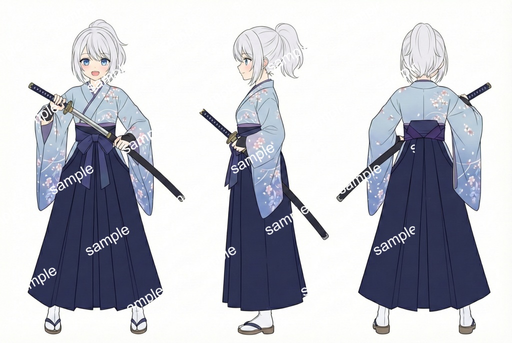 【限定1点】桜舞う銀髪の剣士!袴姿の元気なサムライ娘【Vライバーデビューフルセット】