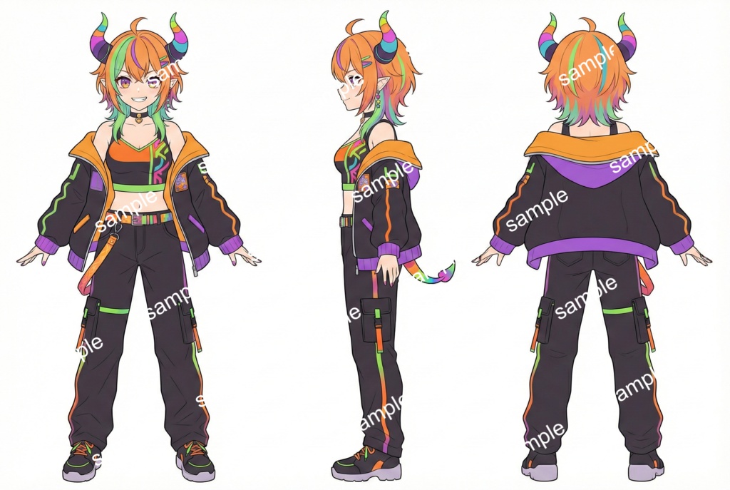 【限定1点】極彩色ストリート!ネオンカラーの元気な鬼娘【Vライバーデビューフルセット】