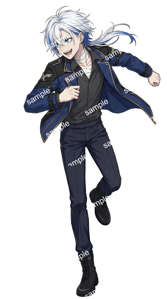 【限定1点】軍服風ジャケットの銀髪青メッシュ青年【Vライバーデビューフルセット】
