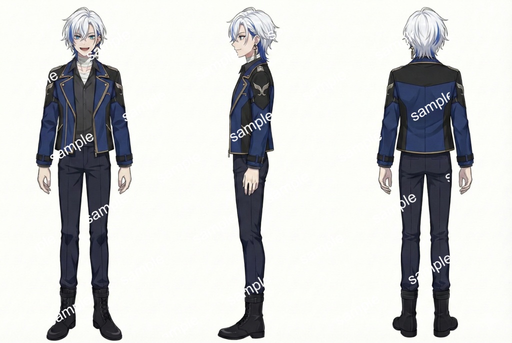 【限定1点】軍服風ジャケットの銀髪青メッシュ青年【Vライバーデビューフルセット】