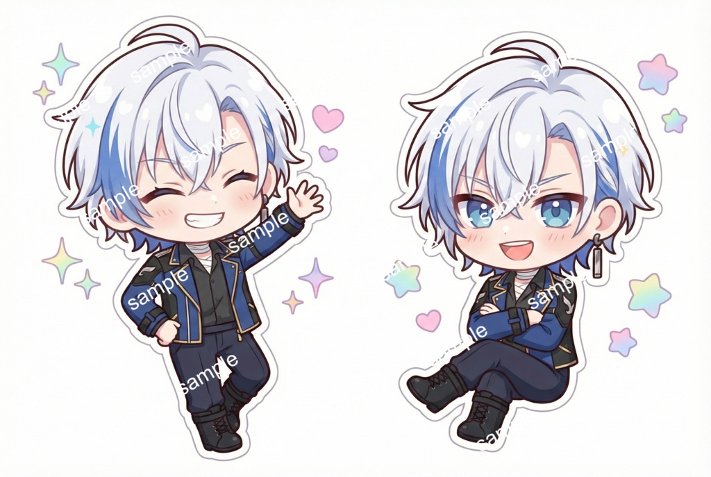 【限定1点】軍服風ジャケットの銀髪青メッシュ青年【Vライバーデビューフルセット】