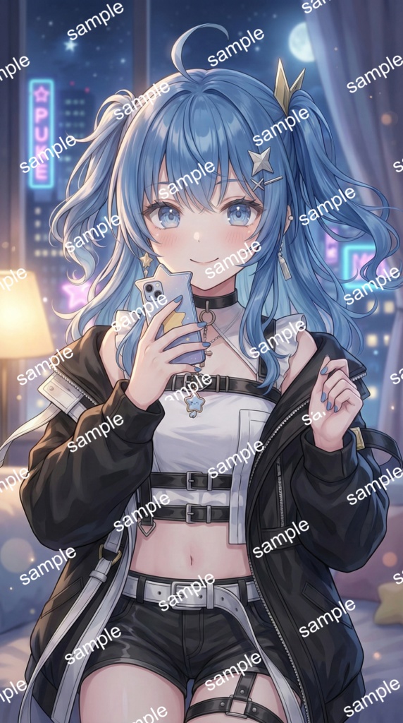 【限定1点】ストリート系ファッションの青髪ツインテ少女【Vライバーデビューフルセット】