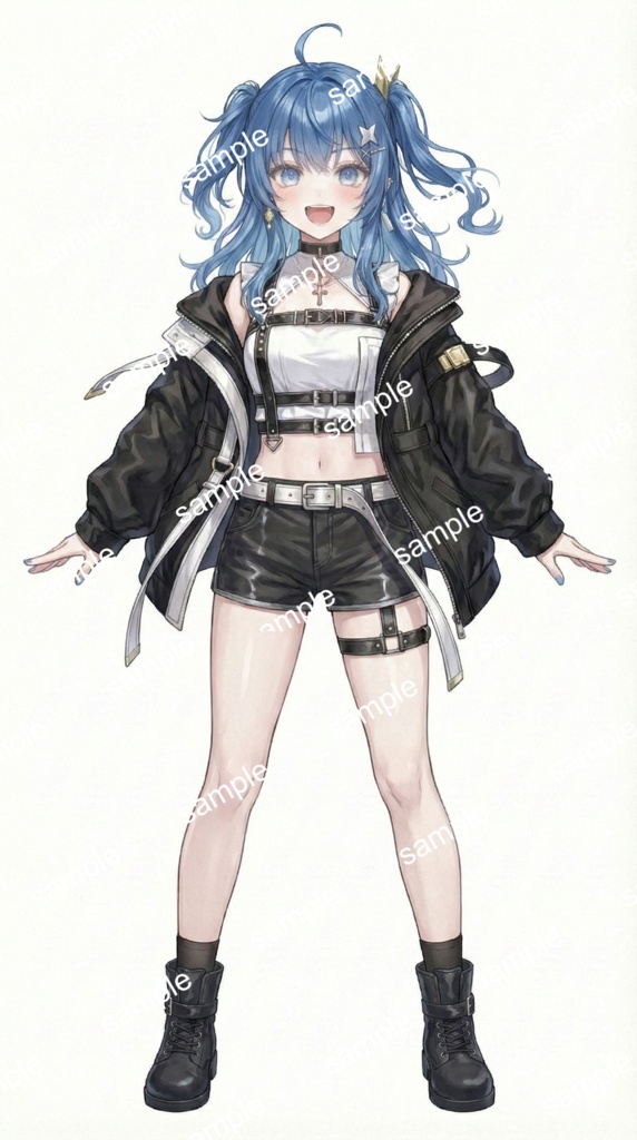 【限定1点】ストリート系ファッションの青髪ツインテ少女【Vライバーデビューフルセット】