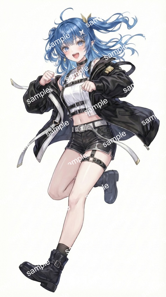 【限定1点】ストリート系ファッションの青髪ツインテ少女【Vライバーデビューフルセット】