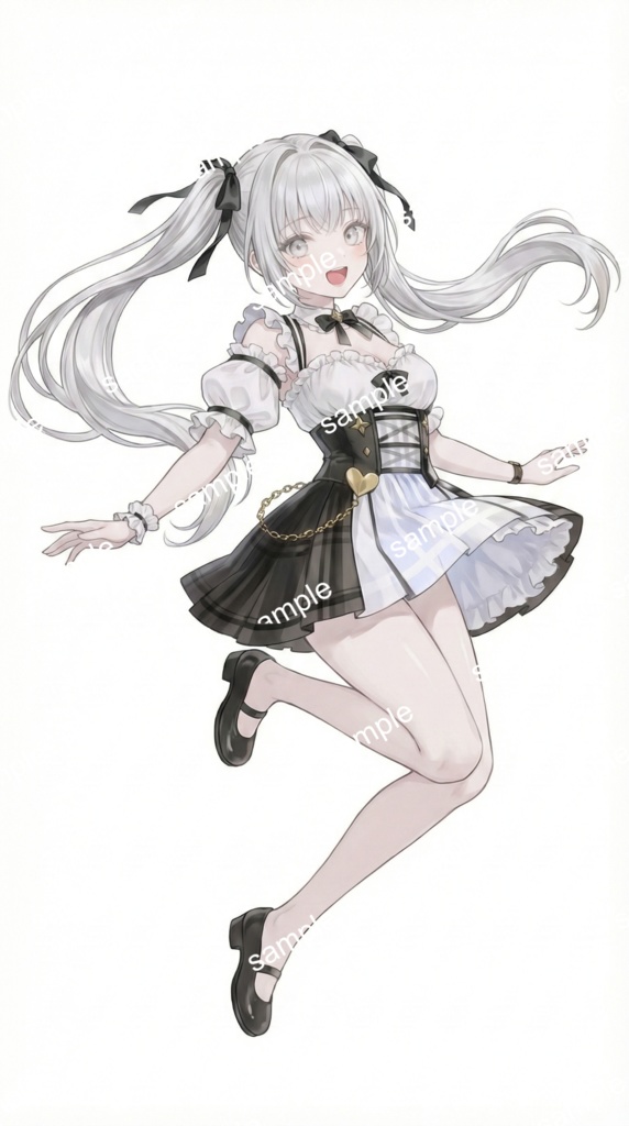 【限定1点】モノクロフリルドレスの銀髪ツインテール少女【Vライバーデビューフルセット】