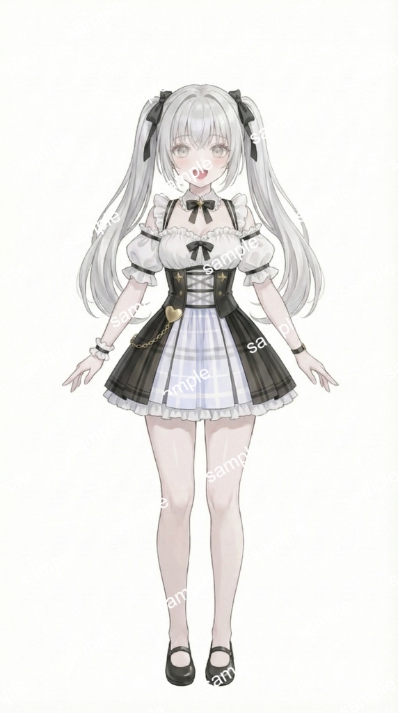 【限定1点】モノクロフリルドレスの銀髪ツインテール少女【Vライバーデビューフルセット】