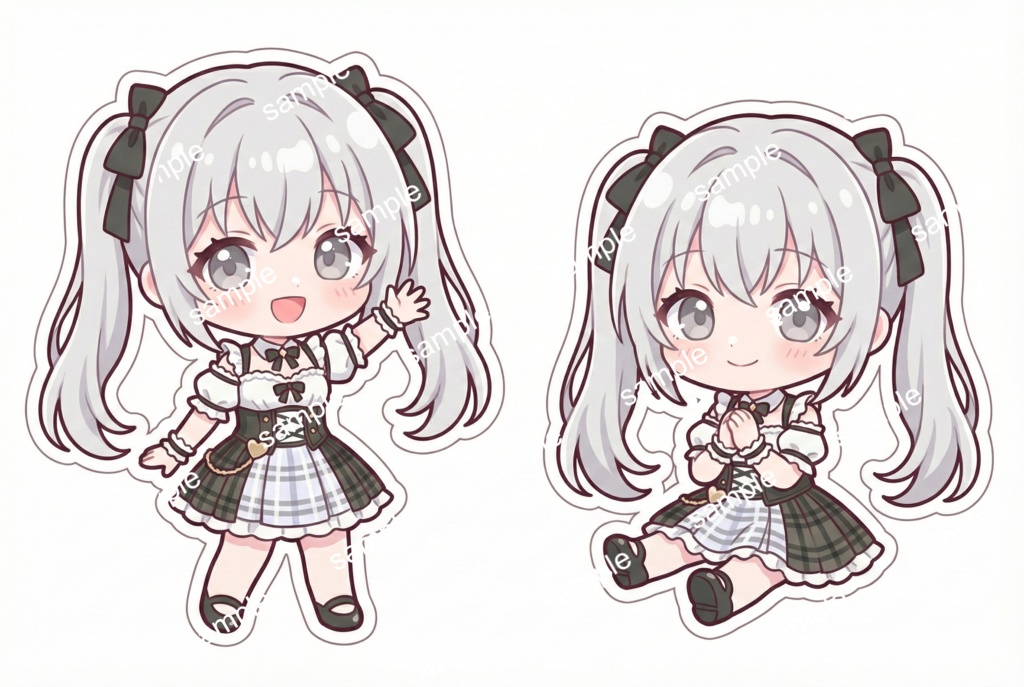 【限定1点】モノクロフリルドレスの銀髪ツインテール少女【Vライバーデビューフルセット】