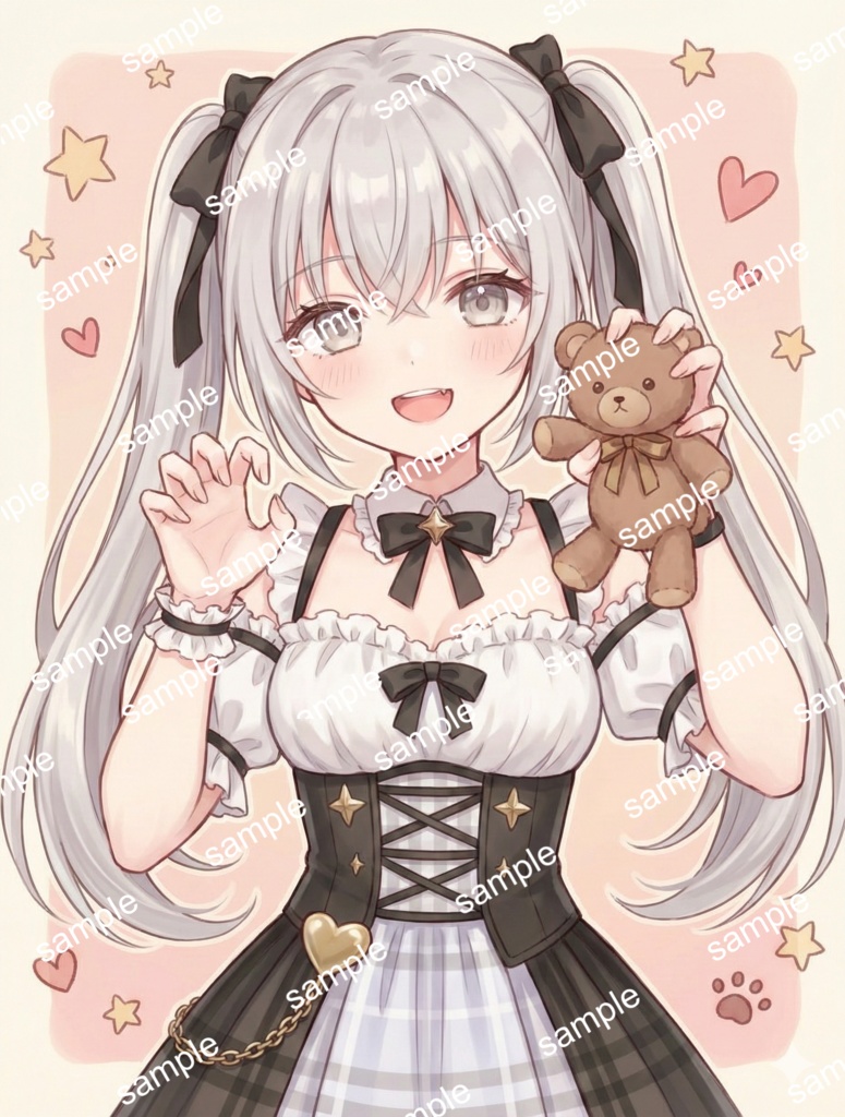 【限定1点】モノクロフリルドレスの銀髪ツインテール少女【Vライバーデビューフルセット】