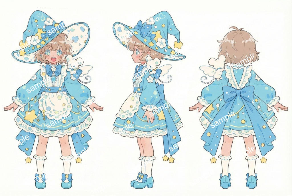 一枚絵おまけつき【限定1点】星と雲の魔法!ポップな空色魔女とネズミさん【Vライバーデビューフルセット】