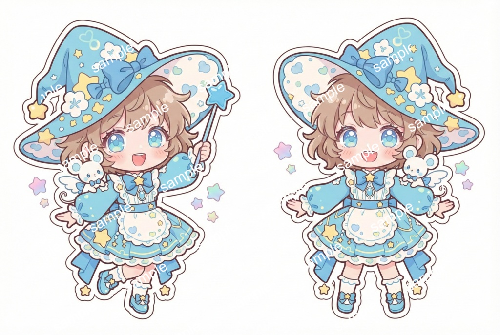 一枚絵おまけつき【限定1点】星と雲の魔法!ポップな空色魔女とネズミさん【Vライバーデビューフルセット】