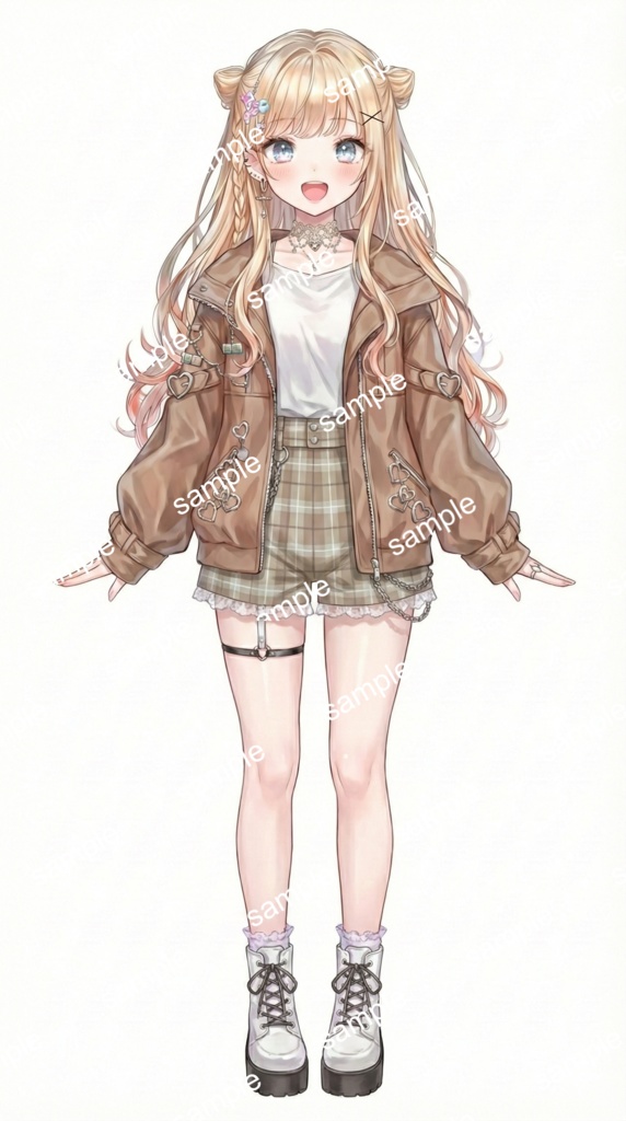 【限定1点】金髪お団子×ブラウン!淡色ストリートなオシャレ女子【Vライバーデビューフルセット】