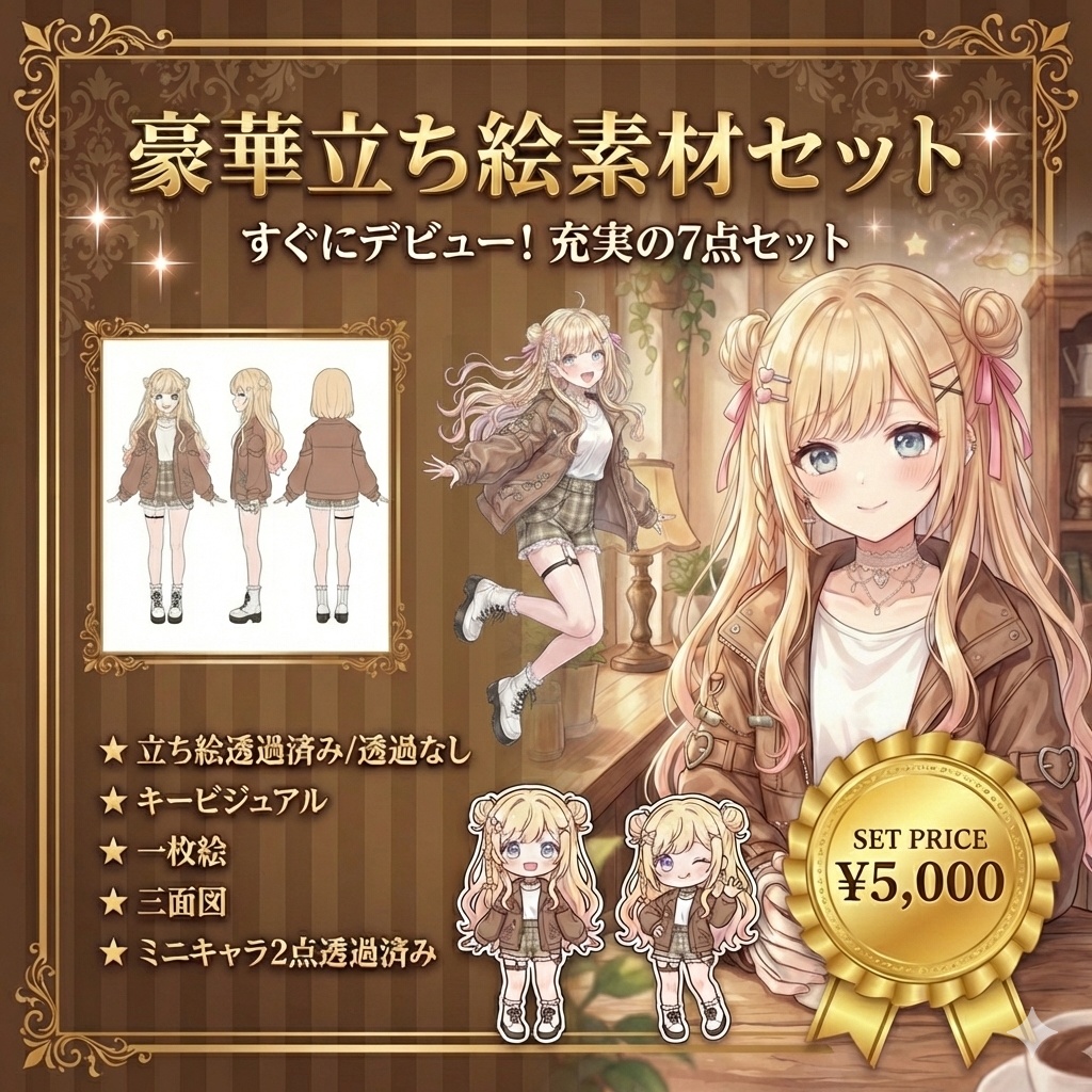 【限定1点】金髪お団子×ブラウン！淡色ストリートなオシャレ女子【Vライバーデビューフルセット】