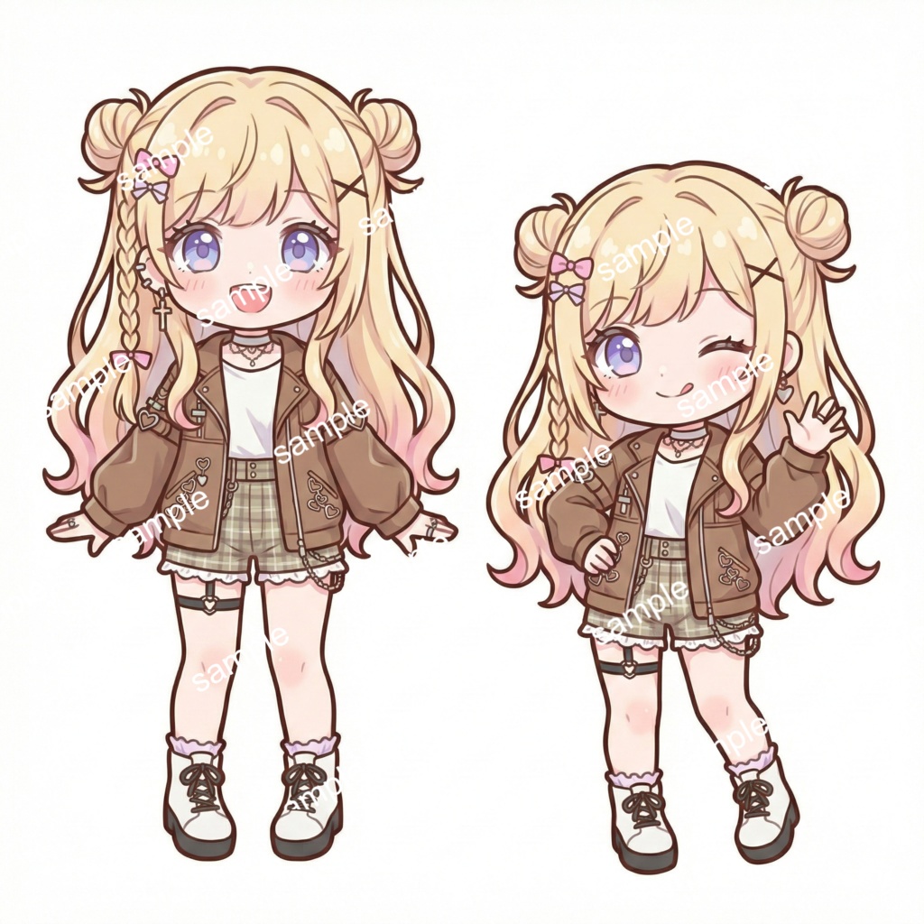 【限定1点】金髪お団子×ブラウン!淡色ストリートなオシャレ女子【Vライバーデビューフルセット】