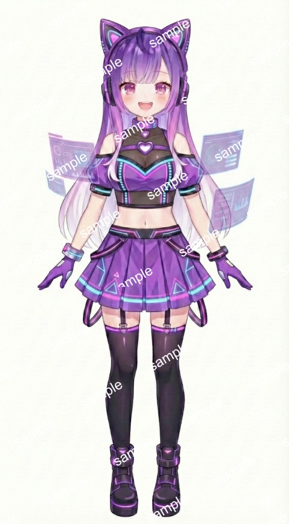 【限定1点】電脳世界からアクセス!紫のサイバー猫耳少女【Vライバーデビューフルセット】