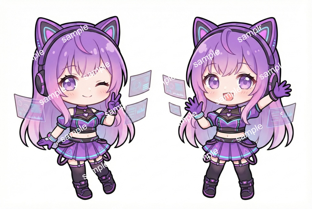 【限定1点】電脳世界からアクセス!紫のサイバー猫耳少女【Vライバーデビューフルセット】