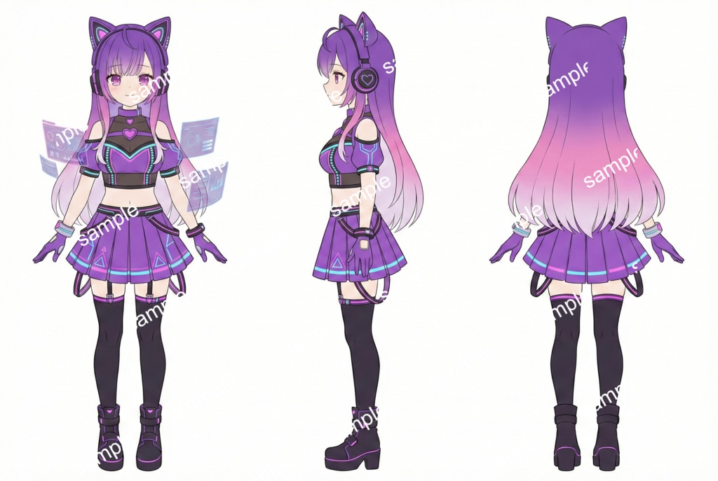 【限定1点】電脳世界からアクセス!紫のサイバー猫耳少女【Vライバーデビューフルセット】