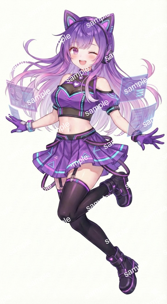 【限定1点】電脳世界からアクセス!紫のサイバー猫耳少女【Vライバーデビューフルセット】