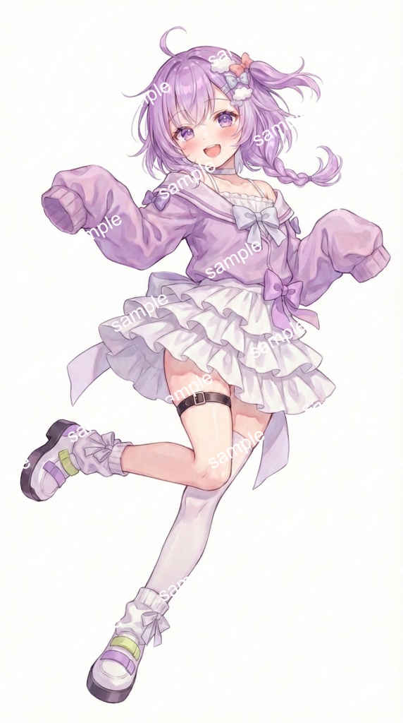 【限定1点】ラベンダー色の三つ編みおさげ!パステルストリートな妹系【Vライバーデビューフルセット】