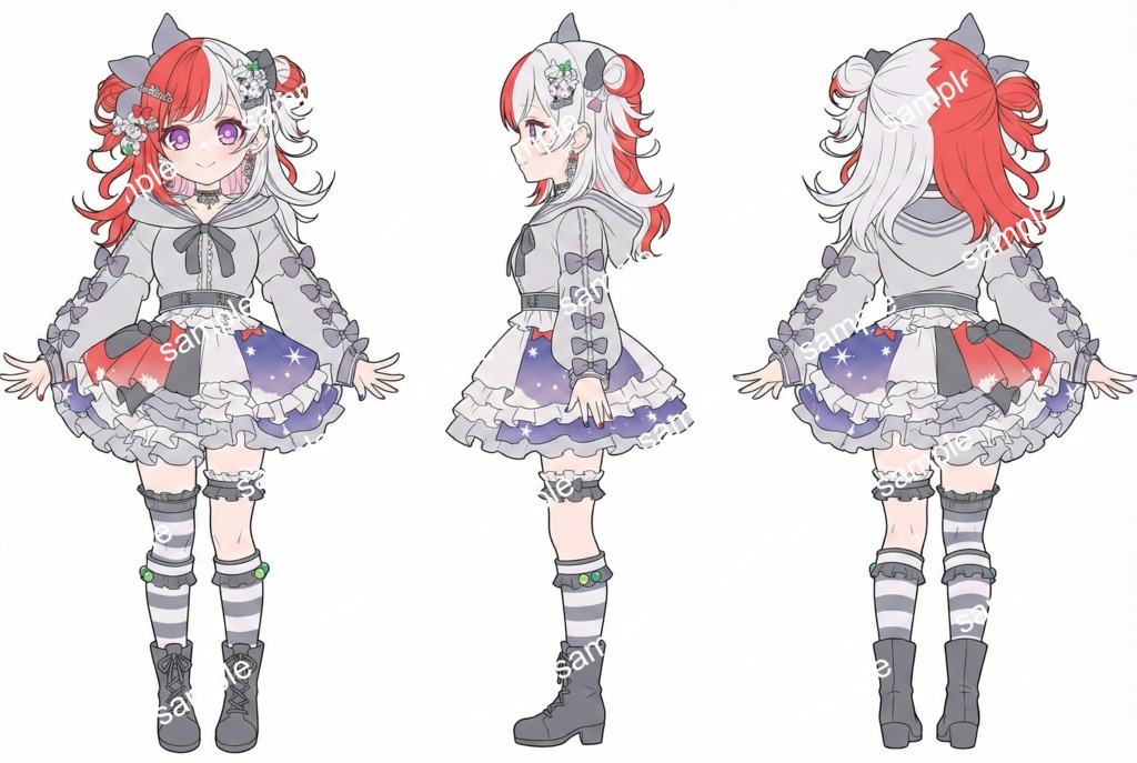 【限定1点】紅白スプリットヘア!星降るカオスなポップアイドル【Vライバーデビューフルセット】