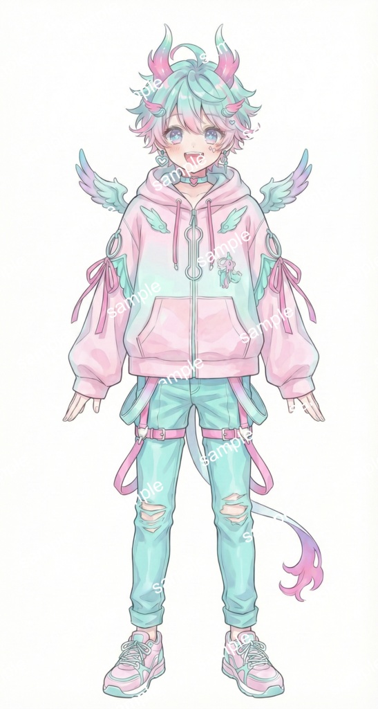 【限定1点】パステル竜の男の子!角と翼の夢かわパーカー【Vライバーデビューフルセット】