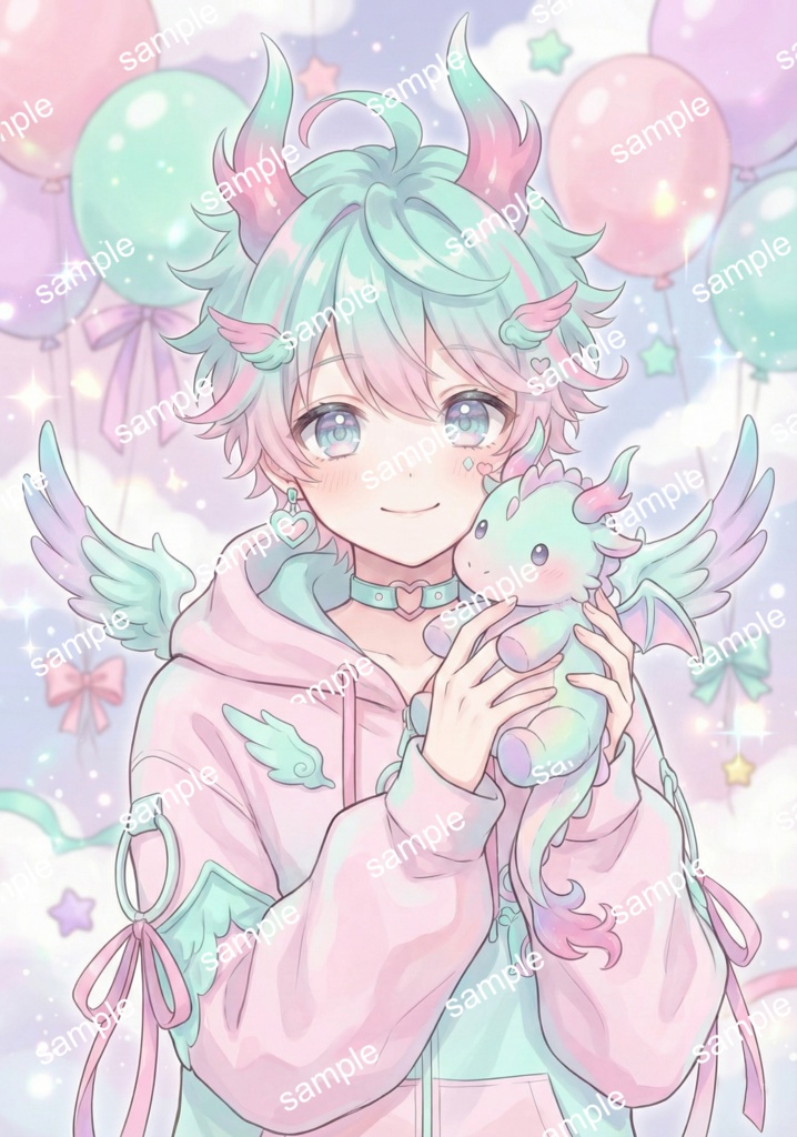 【限定1点】パステル竜の男の子!角と翼の夢かわパーカー【Vライバーデビューフルセット】