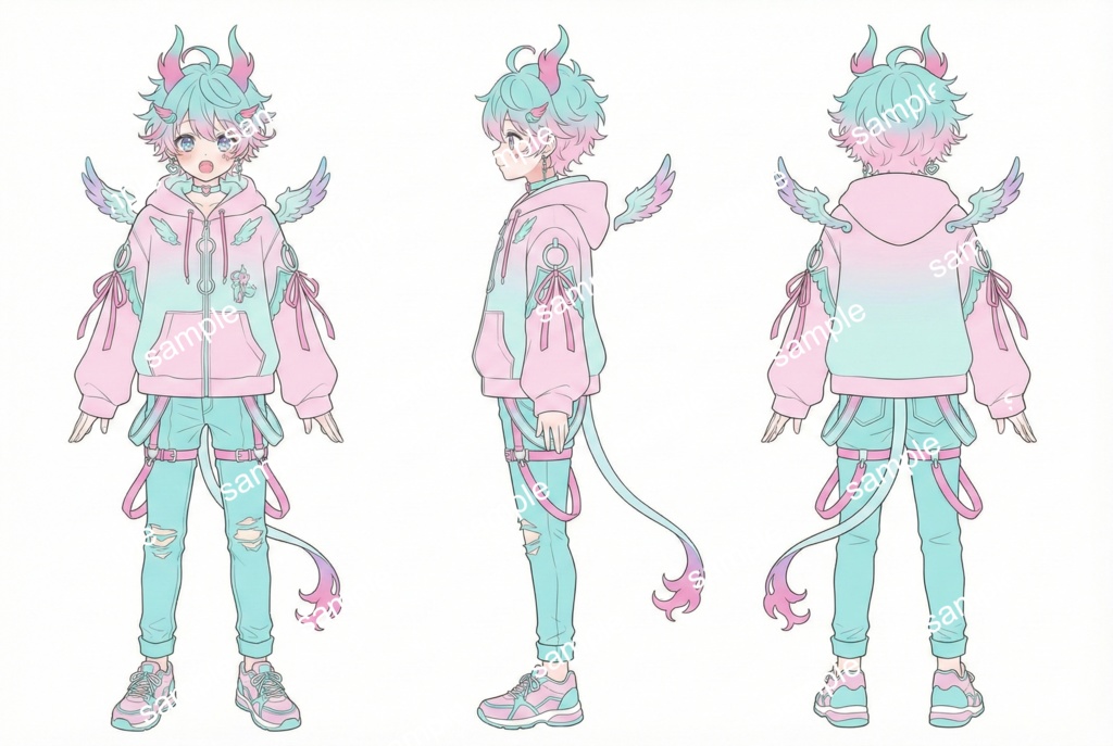 【限定1点】パステル竜の男の子!角と翼の夢かわパーカー【Vライバーデビューフルセット】