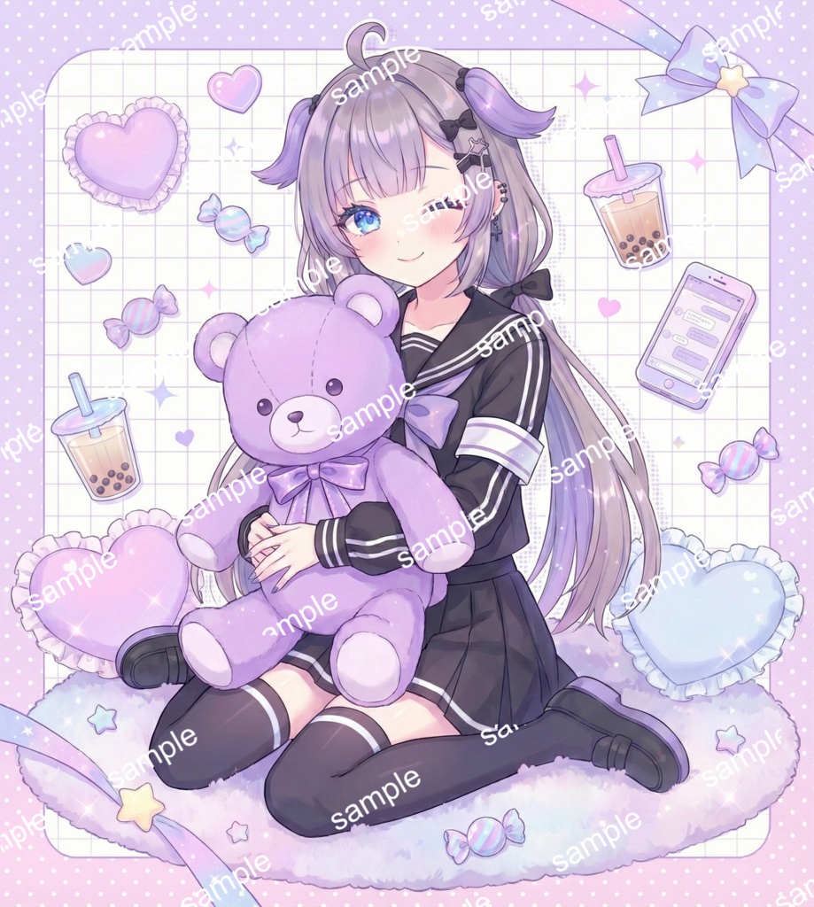 【限定1点】紫リボンのジャージセーラー!活発なケモ耳女子【Vライバーデビューフルセット】