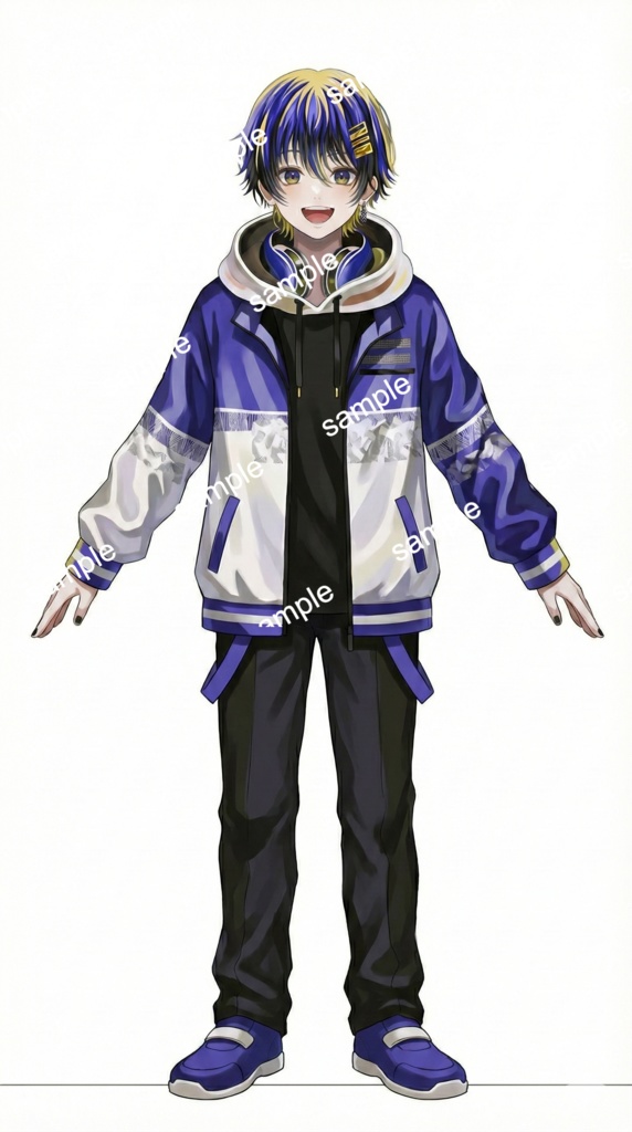 【限定1点】青×黄メッシュのゲーマー男子!スポーティーなヘッドフォン少年【Vライバーデビューフルセット】