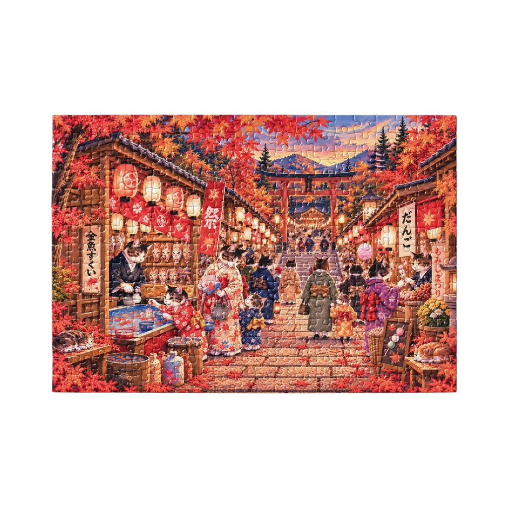 紅葉祭りの猫たち ~秋の神社参道~|ジグソーパズル