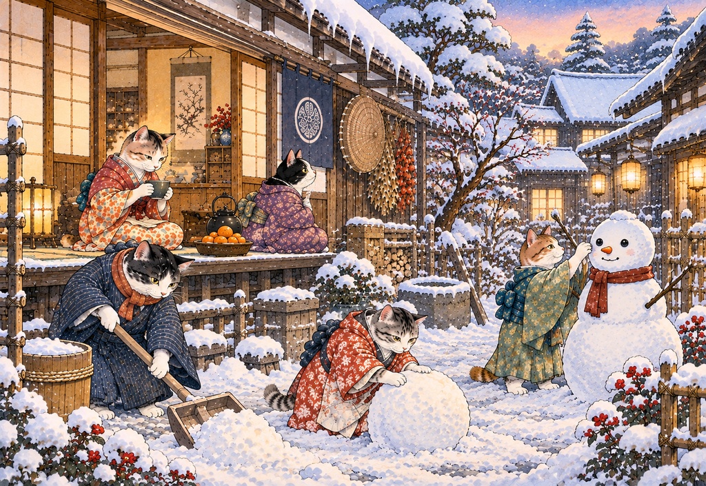 雪の日の猫長屋 ~冬の小さな暮らし~