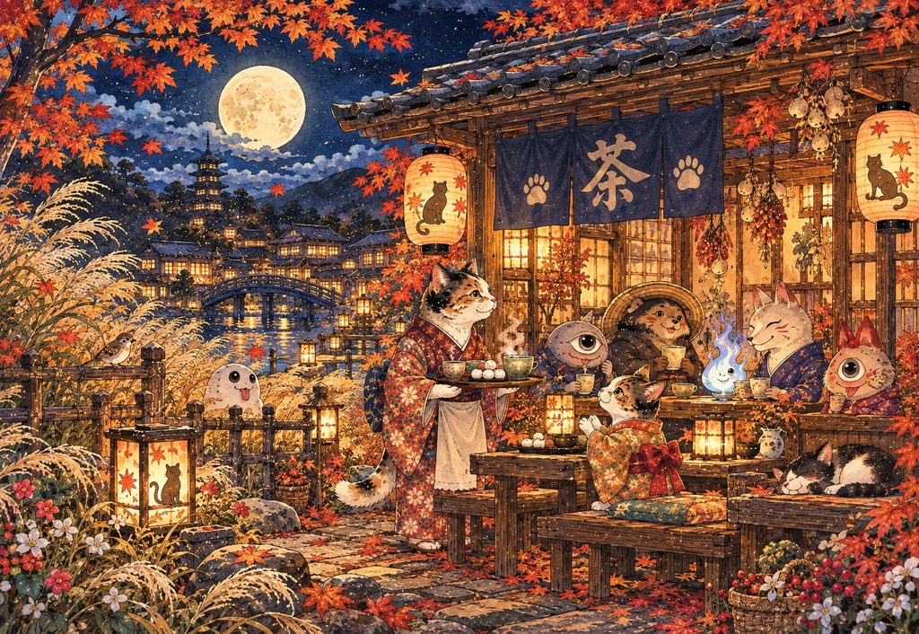 月夜の茶屋と小さなお客さま