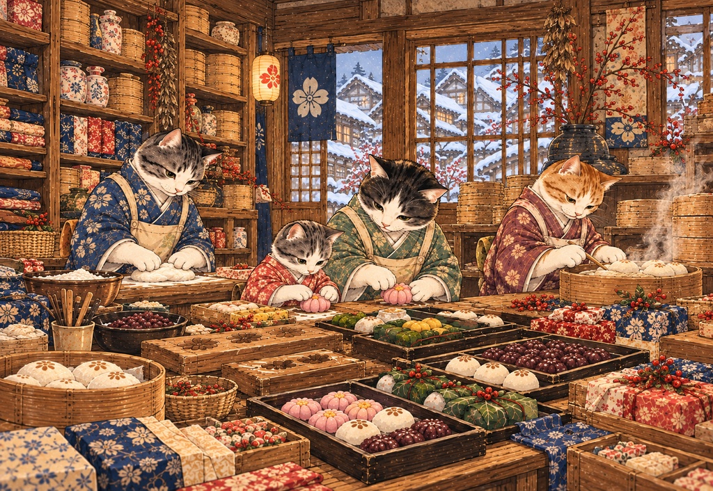 雪の日の猫菓子屋 ~冬の和菓子づくり~