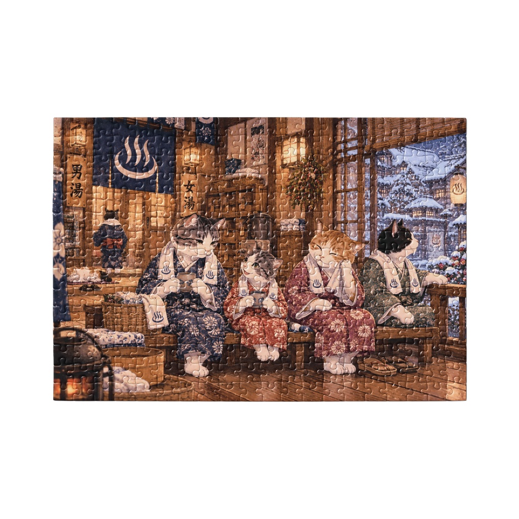 雪の湯屋と猫たち ~湯上がりのお茶時間~