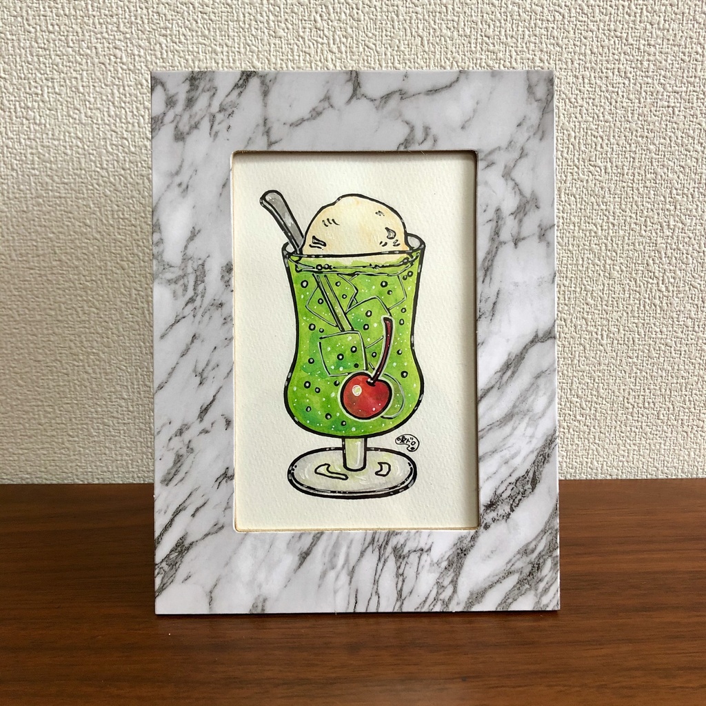 イラスト原画 クリームソーダ グリーン 喫茶ドローイング Webshop Booth