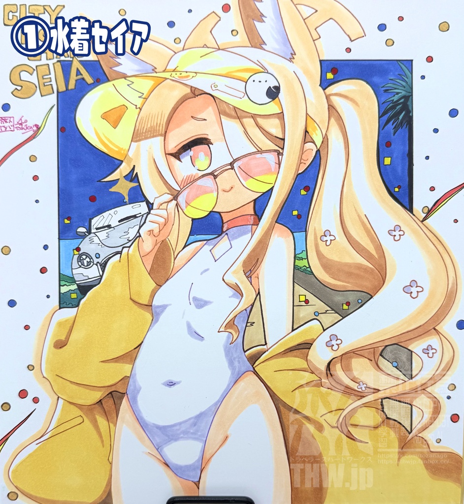 【完売しました】【描き下ろし色紙】二次創作色紙、水着セイア 水着マエストラーレ色紙【Lサイズ大色紙】