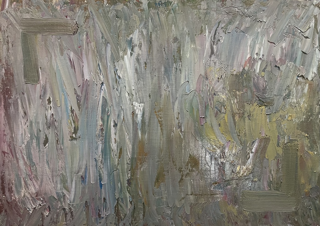 油絵「衝動、偶然、言葉」マスキングテープ