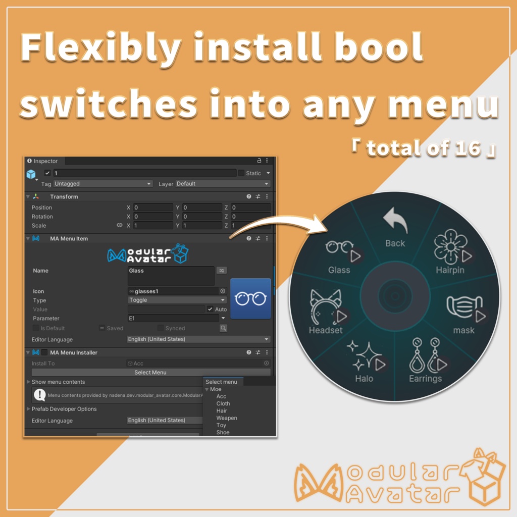【VRChat Avatar Switch】16 Bool Switches with just 5 bits !【MA】