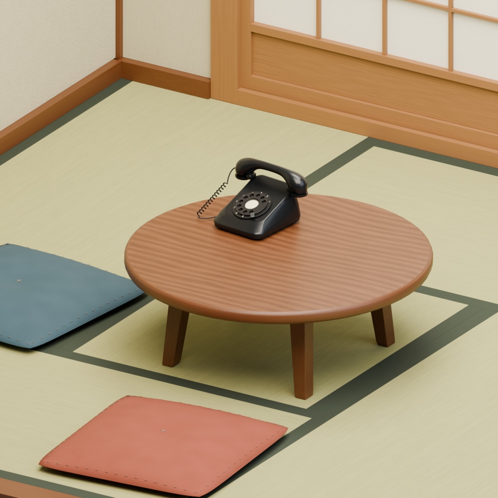 昭和の和室コーナー|黒電話・ちゃぶ台付き3Dアセット