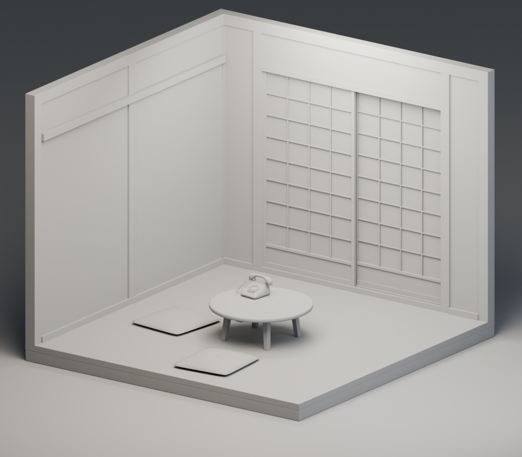 昭和の和室コーナー|黒電話・ちゃぶ台付き3Dアセット