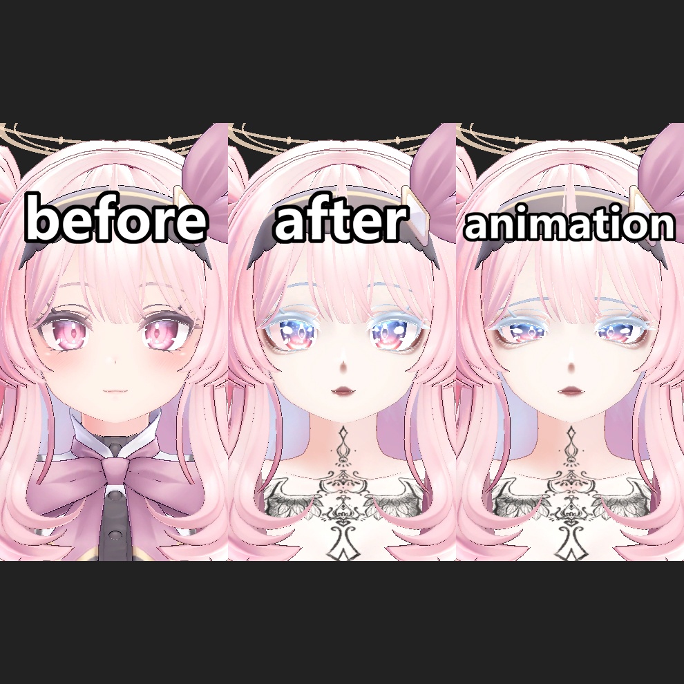 【SELESTIA用】動く!!流れ雲と銀河の瞳+吸血鬼風メイク+タトゥー