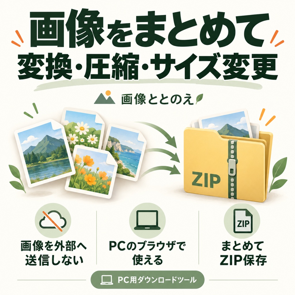 画像をまとめて変換・圧縮・サイズ変更｜画像ととのえ【PC用・ZIP一括保存】