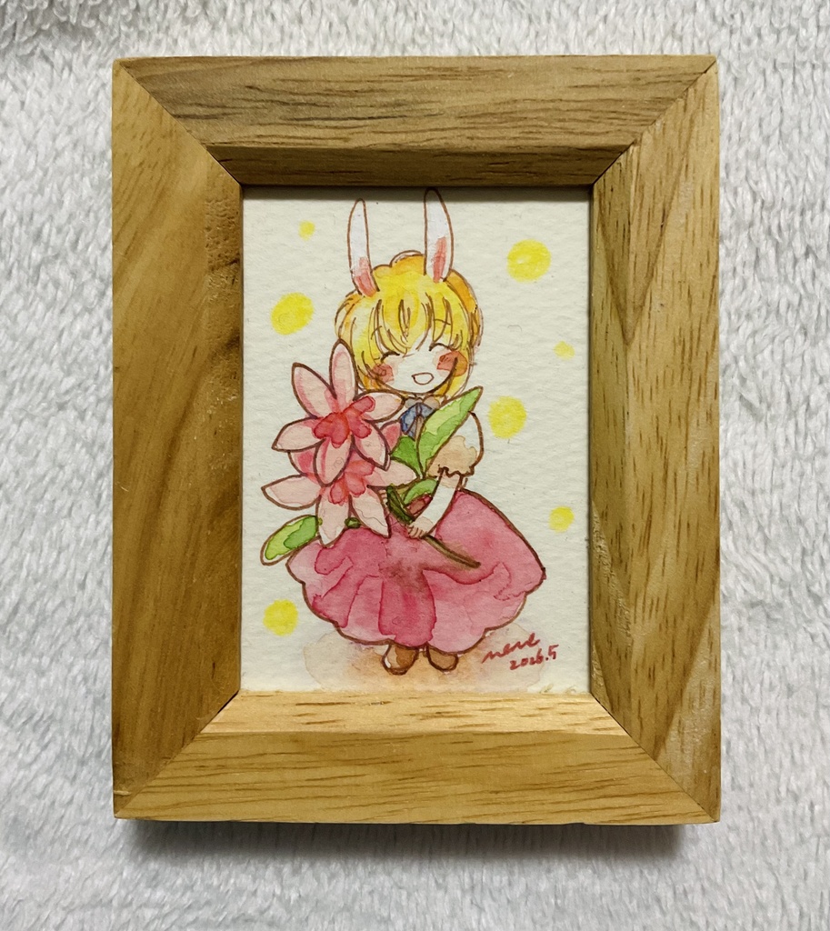 ミニ額装原画）うささんとヒオウギ